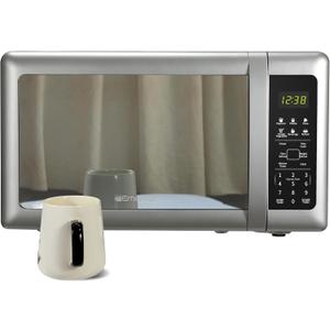 Emerson MW7601SL Compact Countertop Microwave Oven with Sleek Mirrored Finish Door 10 Power Levels, 6 Auto Menus, Glass Turntable and Child Safe Lock, 0.7 Cu. Ft, Silver