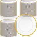 Hoolerry 100 Pack Clear Charger Plates Bulk 13 Inch Acrylic Round Dinner Charger Plates Beaded Frosted Grain Dinner Decorative Dishes for Wedding Party Events Home Kitchen Tabletop(Gold,Beads), approx. 13 inch