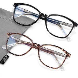 Madison Avenue Square Vintage TR90 Blue Light Blocking Reading Glasses for Women, Computer Readers Eyeglasses Black/Tortoise 2.25 Magnification