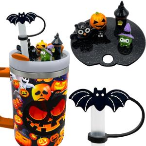 Holiday Accessories Compatible with Stanley Cup Lid, Halloween Silicone Bat Straw Toppers Cap and Lid Topper for Stanleycup H2.0 40 OZ, Halloween Stanley Cup Accessories