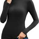Florboom Women's Basic Tops Mock Neck Long Sleeve T-Shirts Slim-Fit Undershirts Tee (Black)