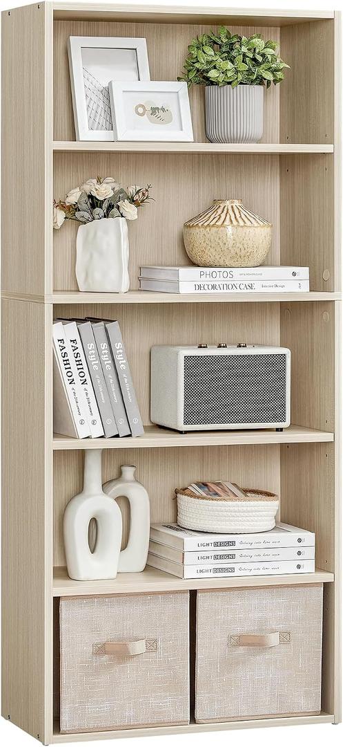 VASAGLE Custos Collection - Bookshelf, 5-Tier Bookcase, Book Shelf, Open Storage Shelf, 9.4 x 23.6 x 52.8 Inches, for Living Room, Home Office, Dinning Room, Natural Beige ULBC165L01