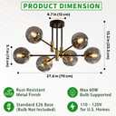 6-Light Sputnik Chandelier Modern Matte Black and Gold Ceiling Light, Glass Globe Hanging Light Fixture for Dining Room, Kitchen Island, Bedroom, Living Room
