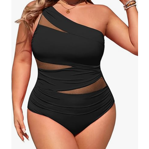 = Aqua Eve Plus Size One Piece Swimsuit for Women Tummy Control Bathing Suits One Shoulder Swimwear, Size 20W