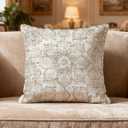 Boho Pillow Cover 18x18  Vintage Neutral Beige & Cream Throw Pillow Case with Distressed Medallion Rug Pattern  Farmhouse Rustic Cushion for Couch, Living Room or Bedroom Decor
