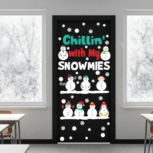 Honoson 50 Pcs Chillin' with My Snowmies Classroom Door Decor Bulletin Board Set Winter Snowman Cutout Snowflake Door Decor for Christmas Holiday Classroom Educational Learning Activities