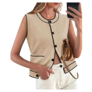 Yousify Women Knit Tank Tops 2025 Summer Sleeveless Sweater Vest Round Neck, Size Large  Yousify Women Knit Tank Tops 2025 Summer Sleeveless Sweater Vest Round Neck, Size Large