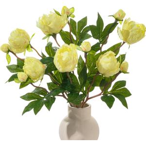 6 Pcs Yellow Artificial Peonies Flowers with Buds, 18.9" Silk Peony Bouquets Bulk for Home Decor Indoor, Lifelike Faux Peonies Stems for Wedding Table Centerpiece