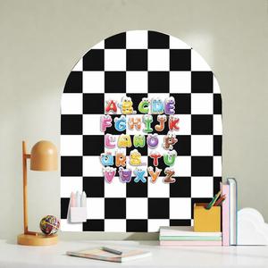 Magnetic Wall Decal Chalkboard, 24" x 40" Arch Peel & Stick Felt Magnetic Board, Wall-Safe Removable Reusable, Black & White Checkered Playroom Home Office Decor