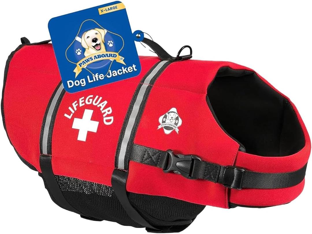 Dog Life Jacket - Swimming Vest for Dogs, Adjustable, Reflective, Comfortable, Multiple Colors, Patterns, XX-Small to Extra Large Dog Swim Vest with Handle (Red, X-Large)