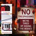 2 x Halloween Decorations Metal Tin Sign for Outdoor Yard, Garage Wall, Rustic Vintage No Trespassing We're Tired of Hiding The Bodies, 7.8x11.8in