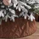 28 Inch Christmas Tree Collar Brown Plush Faux Fur with Crossed Diamond Pattern, Soft Boho Xmas Tree Ring Tree Skirt for Christmas Artificial Trees Holiday Party Home Decor