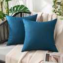 MIULEE Pack of 2 Decorative Outdoor Solid Waterproof Throw Pillow Covers Faux Linen Garden Farmhouse Coastal Cushion Cases for Summer Patio Tent Balcony Couch Sofa 20x20 Inch Blue