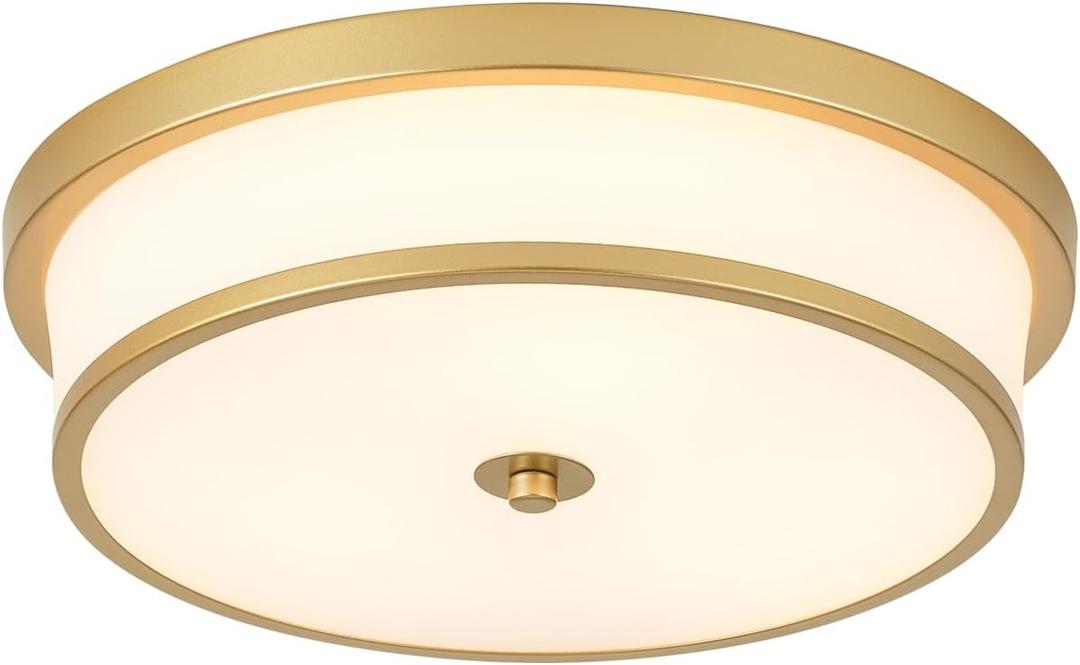 16 inch Flush Mount Ceiling Light, 3-Light Close to Ceiling Light Fixtures with Gold Finish for Livingroom Bedroom Kitchen Diningroom (Gold) (16 Inch Gold)