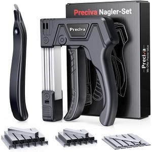 Preciva Self-Adjusting Staple Gun Kit- Heavy Duty Manual Stapler with 1800 Staples & Staple Remover | for Wood, Carpentry, Upholstery, DIY Furniture
