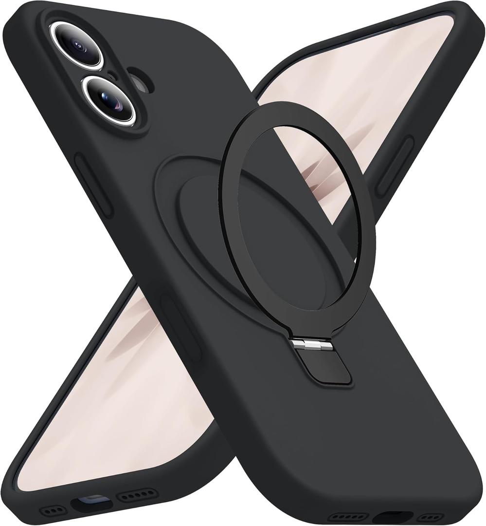 SKYLMW Compatible with iPhone 17 Case with Magnetic Invisible Stand Compatible with Mag-Safe Military Drop Tested Shockproof Silicone iPhone 17 Phone Cases for Women Men 6.3"Black