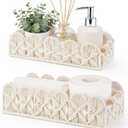 Mkono Macrame Storage Basket, Scalloped Edge Toilet Paper Basket Boho Woven Decor, Small Countertop Organizer with Handles for Shelf, Living Room, Bedroom, Home, Office, 2 Pack, Ivory