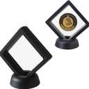 Set of 2 Challenge Coins Display Stand, 3D Floating Clear Case, Jewelry, Specimen, Military Medal Holder Frame