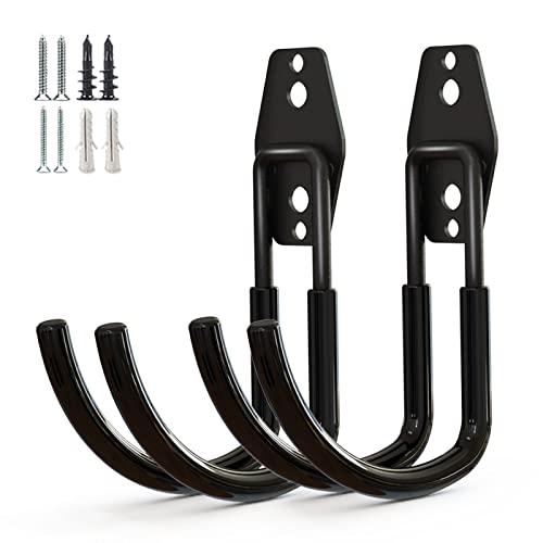 GeeWatom Garage Storage Utility Hooks，Garage Garden Tool Organizer，Steel Wall Mount Hooks, Large Garden U Hooks （2 Pack） (Type-2-Black)