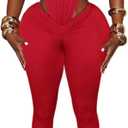 Sexy 2 Piece Sets for Women Sleeveless Hollow Out Bodysuit Top Bodycon Ruched Leggings Set Jumpsuit Club Outfits (Red, XXL)