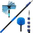 23FT High Reach Window Squeegee & Cobweb Duster with Extension Pole, 2 in 1 Squeegee for Window Cleaning with Lightweight 4-16.5 ft Telescoping Pole, Spider Web Brush with Pole for Outdoor Indoor Car