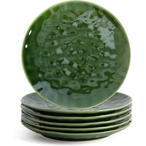 vicrays Ceramic Dinner Plates Set, 10.5 Inch, Set of 6, Round, Microwave, Oven, Dishwasher Safe, Scratch Resistant, Porcelain Fluted Suitable for Steak, Pasta, Pizza, Home, Restaurant, Green
