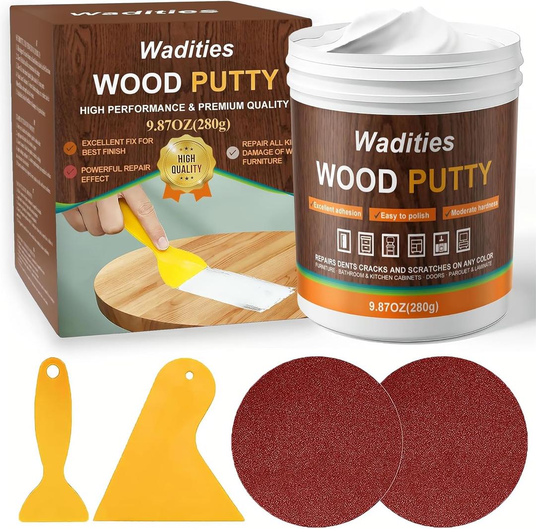 Wadities White Wood Filler, White Wood Putty, Paintable Stainable Wood Repair Putty, 9.87 Ounce Wood Furniture Repair kit, Quickly Repair Wood Cracks and Holes on Wooden Floor Furniture (White)