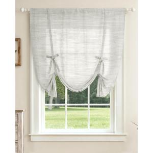 LazBlinds Tie Up Curtains, Linen Privacy Thermal Insulated Balloon Roman Shade Bathroom Window Curtain, Adjustable Rod Pocket Drape for Kitchen, Living Room, Bedroom (25" W x 47" L, Light Grey)