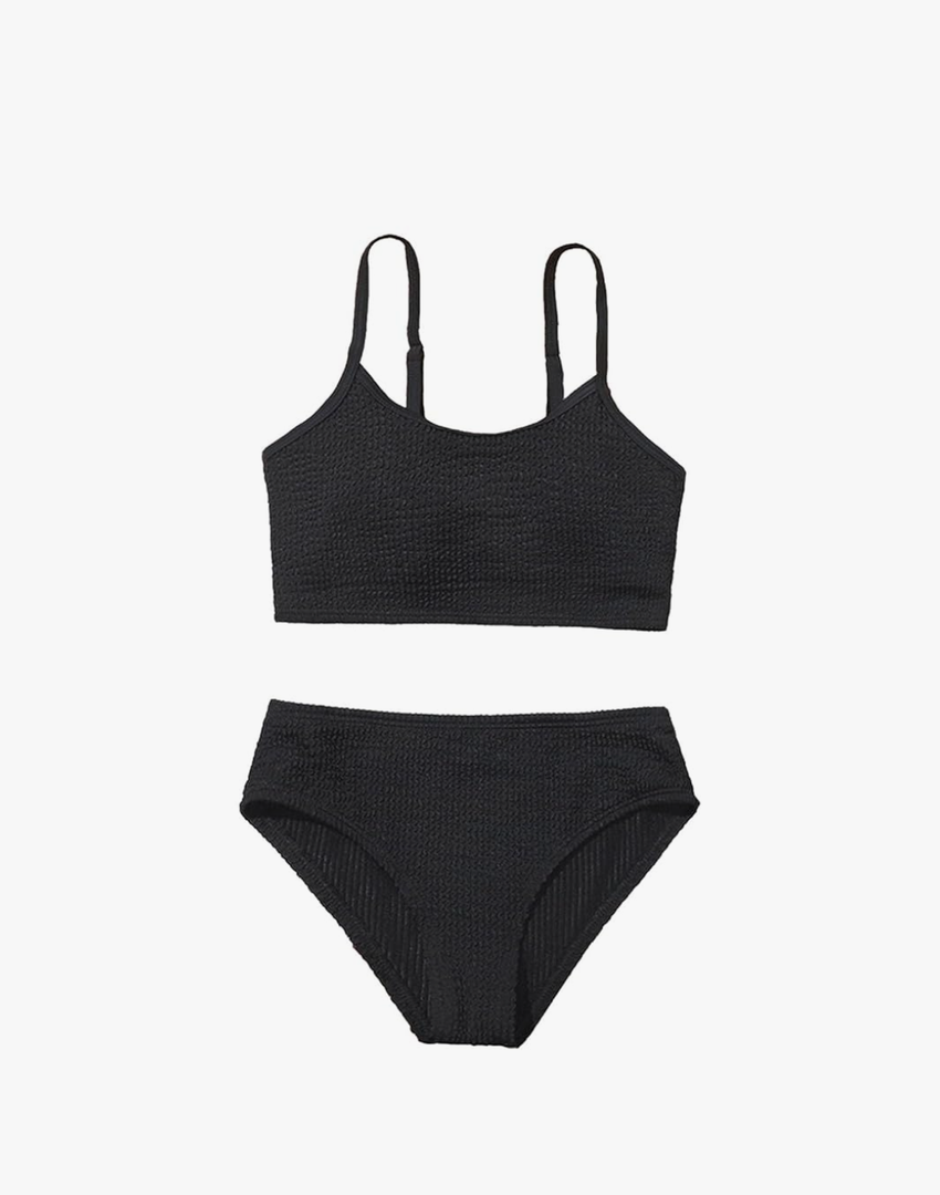 Girl's 2 Piece Bathing Suit Solid Sport High Waist Bikini Set Swimsuits for Women Adjustable Strap Bikini Swimwear, Size M