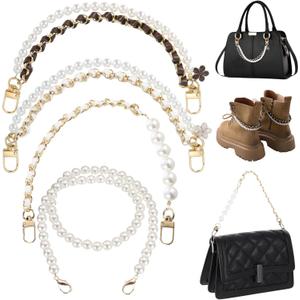 Atarvana 4pcs Bag Charm Chains for Purse Handbag, Pearl Charm Extender Strap with Clasps, 2 Sizes 10.6" & 13.7"