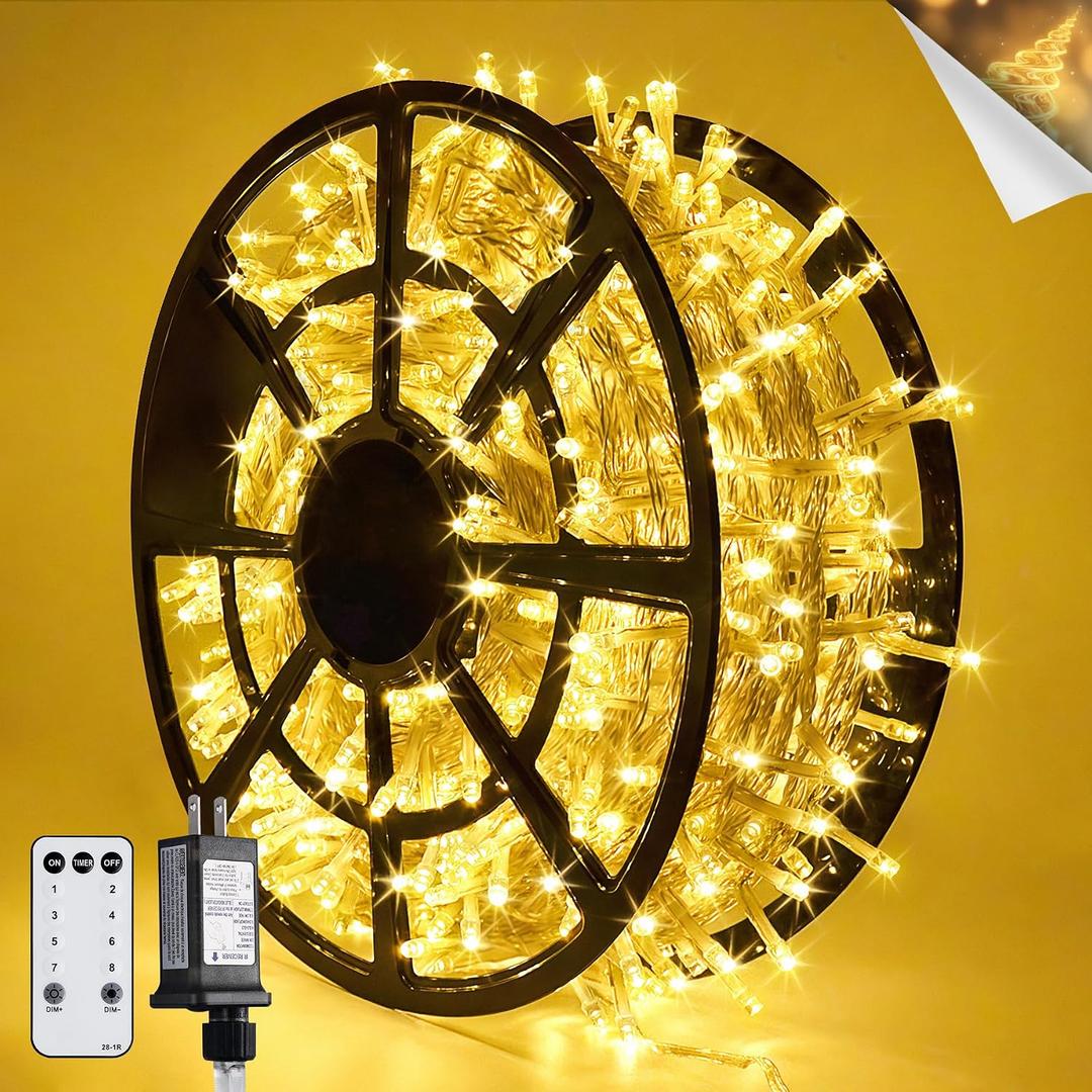 JMEXSUSS 168FT 600 LED String Lights for Outside Clear Wire, Warm White Christmas Lights Outdoor Waterproof, Tree Lights Outdoor Plug in for Patio Wedding Party Holiday Christmas Bedroom Pergola Decor