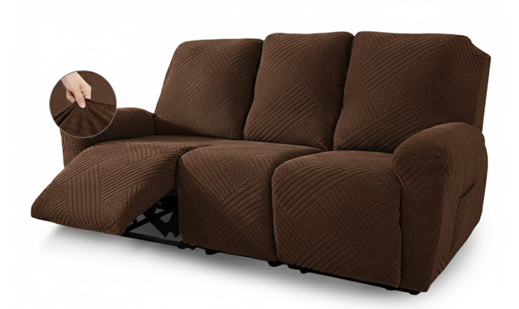 NORTHERN BROTHERS Recliner 3 Seat Couch Cover, Stretch Recliner Sofa Covers 3 Seater, Machine Washable Reclining Couch Covers, Furniture Protector Sofa Recliner Cover for Dog Kid, Chocolate