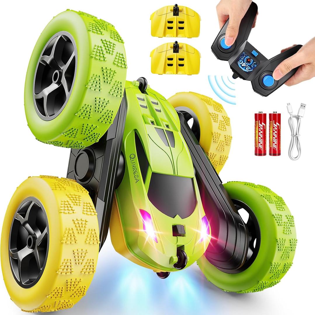 Remote Control Car, RC Car Toys for 6-12 Year Old Boys, Off Road RC Stunt Car 4WD 360 Rotating Remote Control Car for Kids, Boys Girls Gifts for Birthday, Christmas Yellow&Green