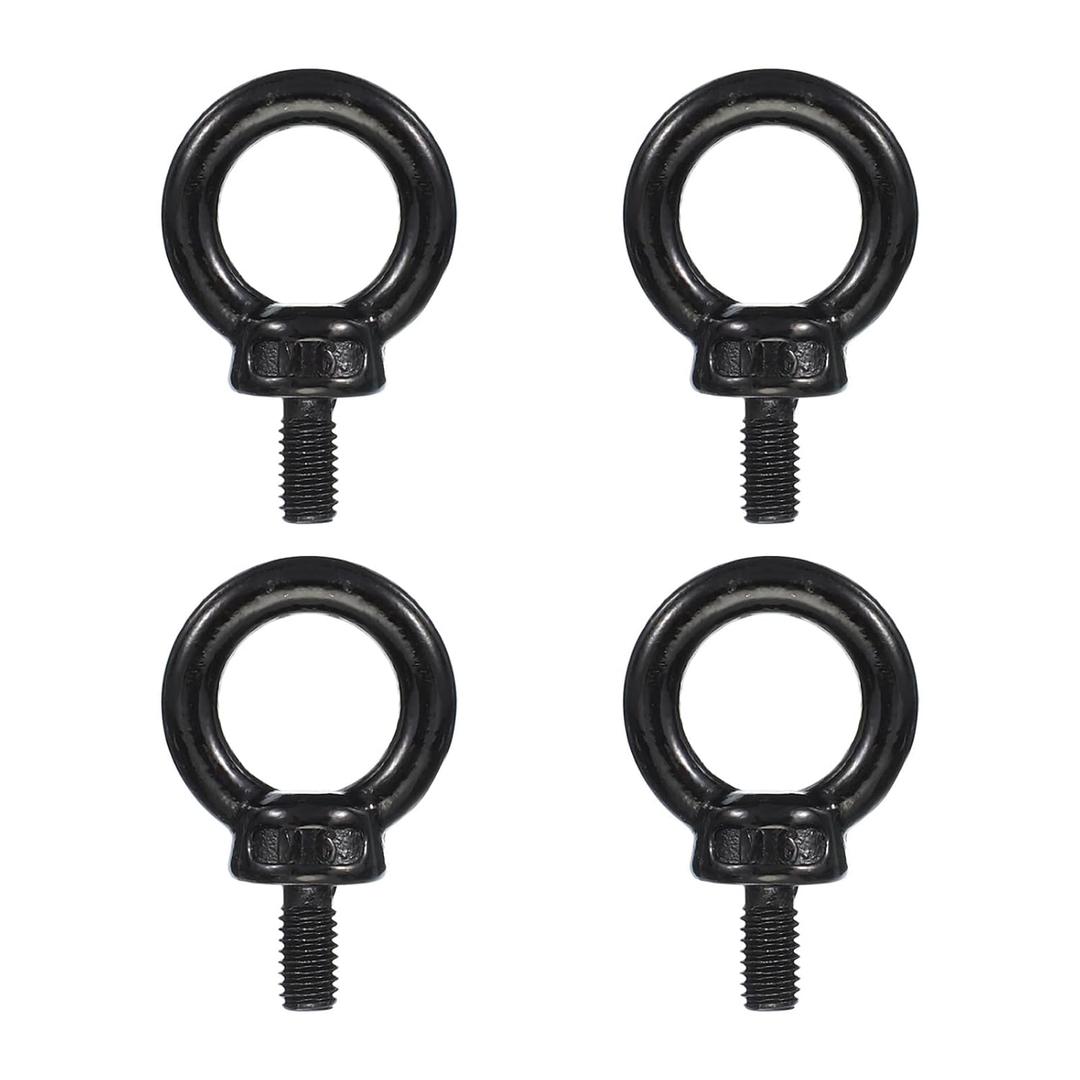 PATIKIL Lifting Eye Bolts M6 x 12mm, 4 Pcs 304 Stainless Steel Shoulder Ring Threaded Screw Machinery Shoulder Eyebolt for Lifting Hanging, Black