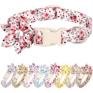 Beirui Cute Spring Dog Collar with Flower, Lightweight Soft Girl Dog Collar for Female Male Dogs, Adjustable Floral Pet Collar for Small Medium Large Dogs(Pink White Flower,S:10-16"), Set of 2