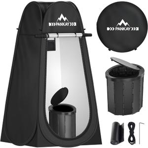 PANKAY Portable Toilet with Pop up Privacy Tent, X Large Camping Toilet Portable Potty for Adults, Outdoor Shower Tent Changing Room, Instant Pop Up, Washable Foldable Camp Toilet Kit with Carry Bag