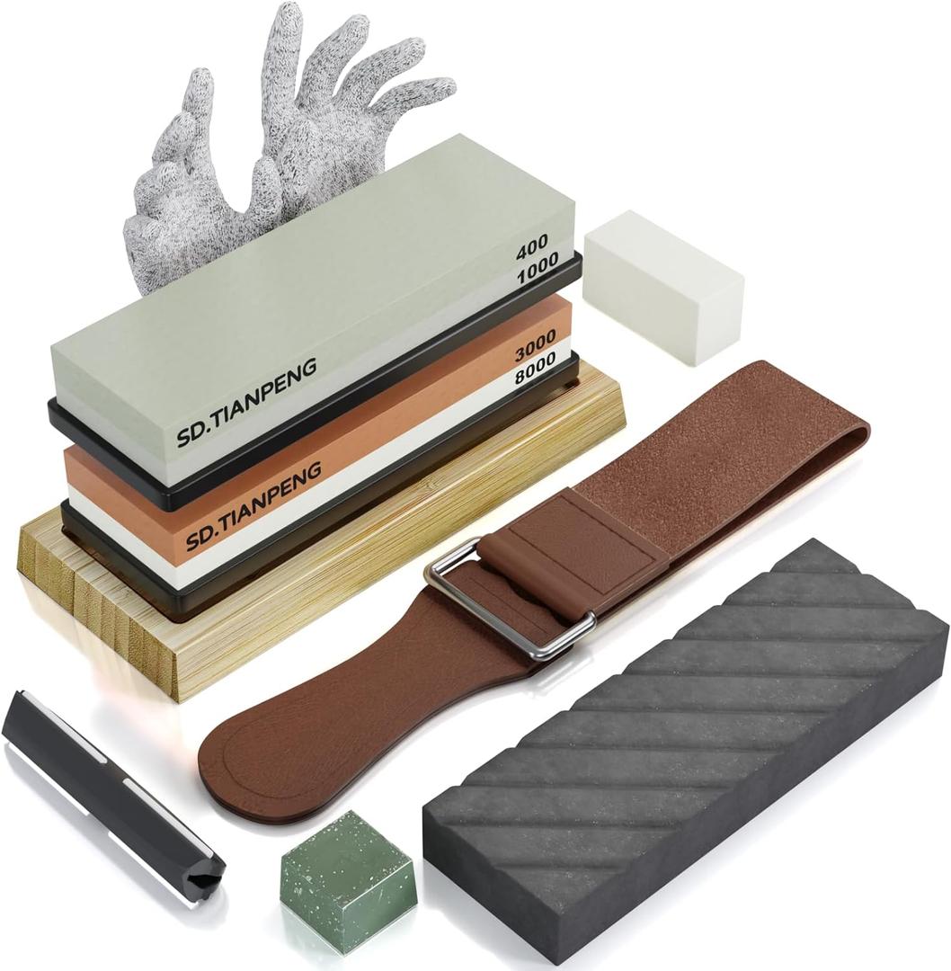 Knife Sharpening Stone - Dual Grit Whetstone 400/1000 3000/8000, Knife Sharpening Stone Set, Tpstone Knife Sharpener Tool,Easy to Use