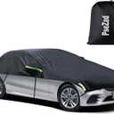 Universal Half Car Cover Waterproof All Weather, Black Car Covers for Automobiles Outdoor Indoor for All Season Waterproof Dustproof Uv Resistant Snowproof Fit for Sedan