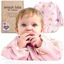 Nombear Waterproof Smock Baby Bibs for Eating (Boy or Girl 6-24 Months) - Toddler Long Sleeve Bib for Baby Led Weaning