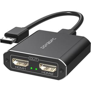 DisplayPort to Dual HDMI Adapter 1 in 2 Out, 4K60Hz Display Port DP 1.4 to 2 HDMI Splitter for PC Graphics Card Monitor Support Windows Extended Mode, [MacOS Only Mirror Mode], No DP Cables