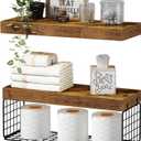 QEEIG Bathroom Shelves Over Toilet - Wall Mounted Floating Shelves Toilet Paper Storage Small Farmhouse Decor Shelf 16 inch Set of 2, Rustic Brown (019-BN2)