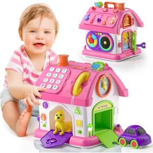 Montessori Toy for 1 Year Old Girl Gifts, Musical Bilingual Educational Toddler Toy Age 1-2 Yr 12-18 Month, First Birthday Gift for 1 Year Old Girl (Pink)