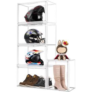 5 Pack XXX-Large Extra Large Acrylic Display Case 17.3'' x 13'' x 13'', Transparent Sneaker Boxes Clear Plastic Stackable Boot & Shoe Boxes Large Showcase for Helmet, Handbag, Figures Collectibles