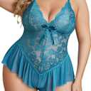 Avidlove Plus Size Lingerie for Women Lace Bodysuit One Piece Teddy Babydoll Mesh Chemise V Neck Sleepwear L-5XL