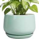 G EPGardening Ceramic Pots for Plants - 9 Inch Ceramic Planter with Drainage and Saucer, Round Planter for Indoor Outdoor Plants, Modern Flower Pots, Garden Decor, Birthday Gifts, Green