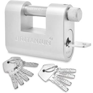 Britanium BRL85 Heavy Duty Lock with 10 Keys - [Weather Resistant] - [Anti Drill Cylinder] - High Security Padlock for Gate, Shipping Container, Garage