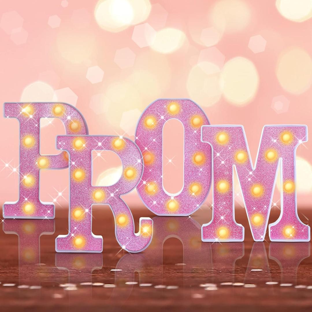 Kathfly 4 Pcs LED Prom Letter Lights 3D Extra Large Prom 2025 Light up Sign Marquee Letters Decorations for 2025 Graduation Party Supplies(Pink Glitter) Kathfly 4 Pcs LED Prom Letter Lights 3D Extra Large Prom 2025 Light up Sign Marquee Letters Decorations for 2025 Graduation Party Supplies(Pink Glitter)