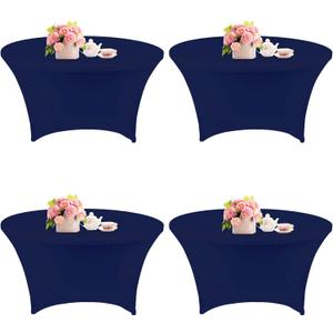 Fivenl 4 Pack 4FT Round Spandex Tablecloth 48 Inch Stretchable Table Cover Washable and Wrinkle Resistant Fitted Round Table Cloth for Wedding, Banquet, Birthday, Party, Restaurant (Navy Blue)