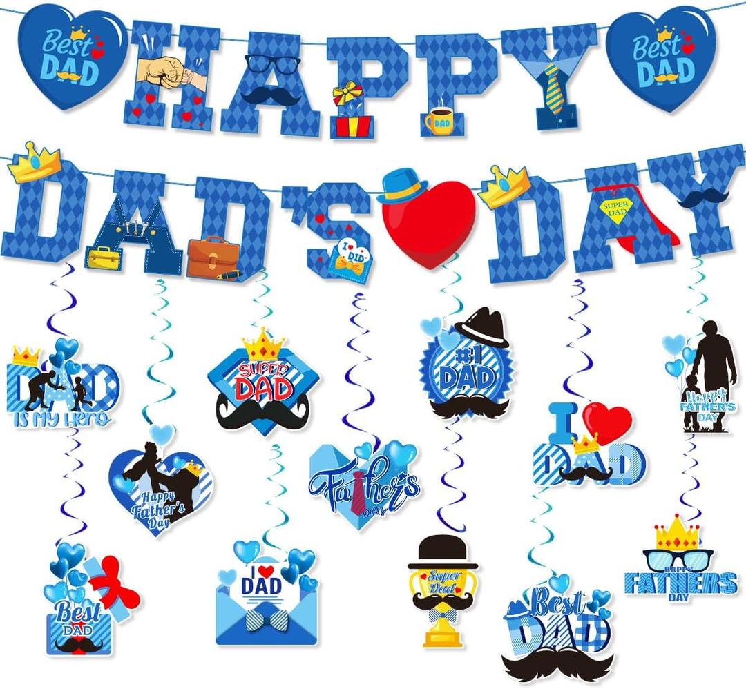 Fathers Day Hanging Swirl Decorations,Fathers Day Themed Party,Dad Birthday Party,Hero,The Best Day Events,Celebrations,Together for Celling,Home,Office,Bedroom(32Ct)