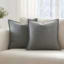 Meekio Set of 2 Mid Gray Pillow Covers 18 x 18 inches Flange Edge Pillow Covers Textured Throw Pillow Covers for Neutral Home Decor